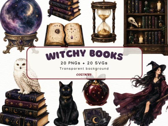 Download Witchy Books Watercolor Clipart, Fantasy - Premium Resources
