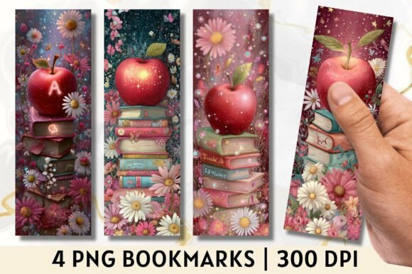 Download Floral Apple Teacher Stack Bookmark PNG - Premium Resources